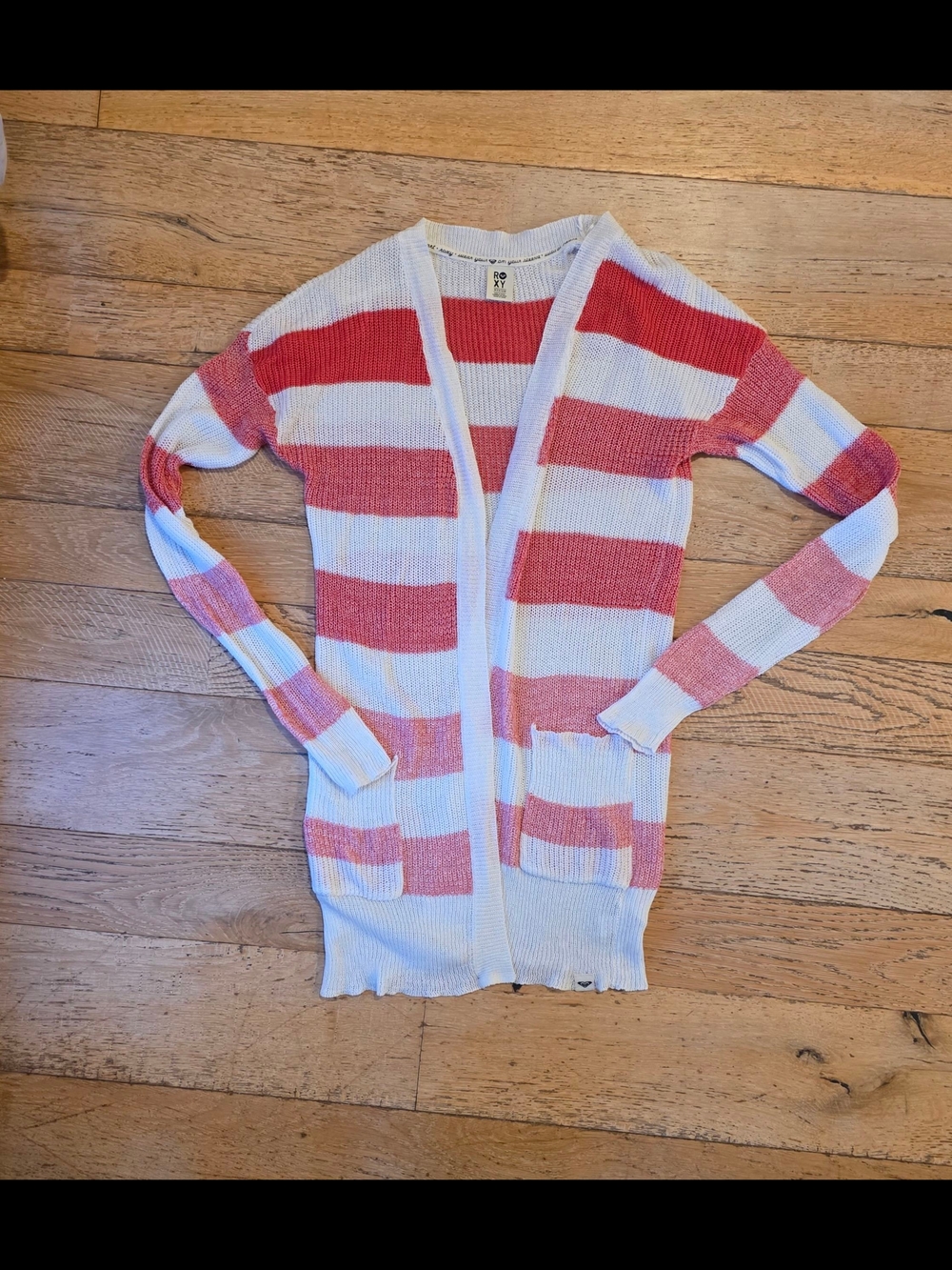 Roxy Surf Lightweight Red White Stripes Cardigan nautical coastal beachy